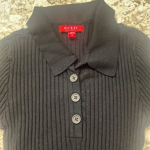 Guess Originals Ribbed Polo (Crop) in Black